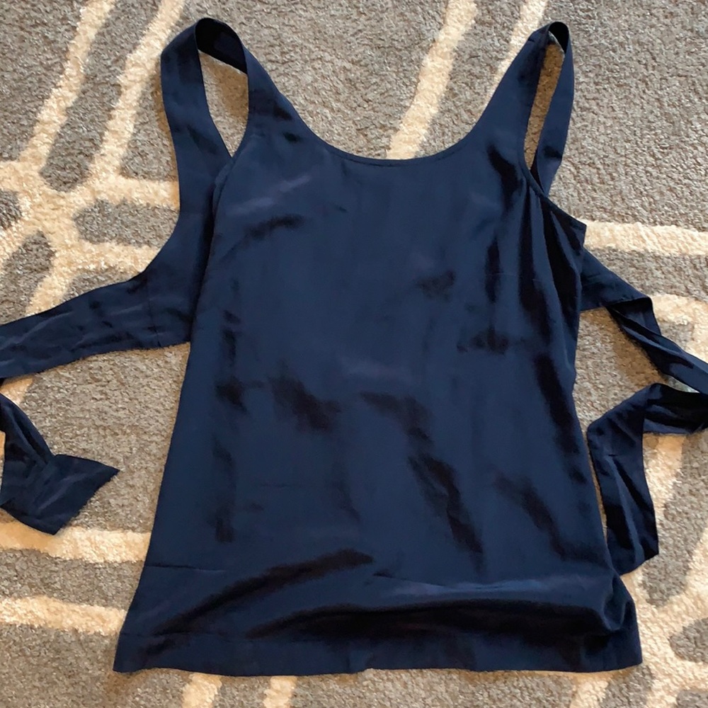 Tie back silk navy blue Madewell tank top